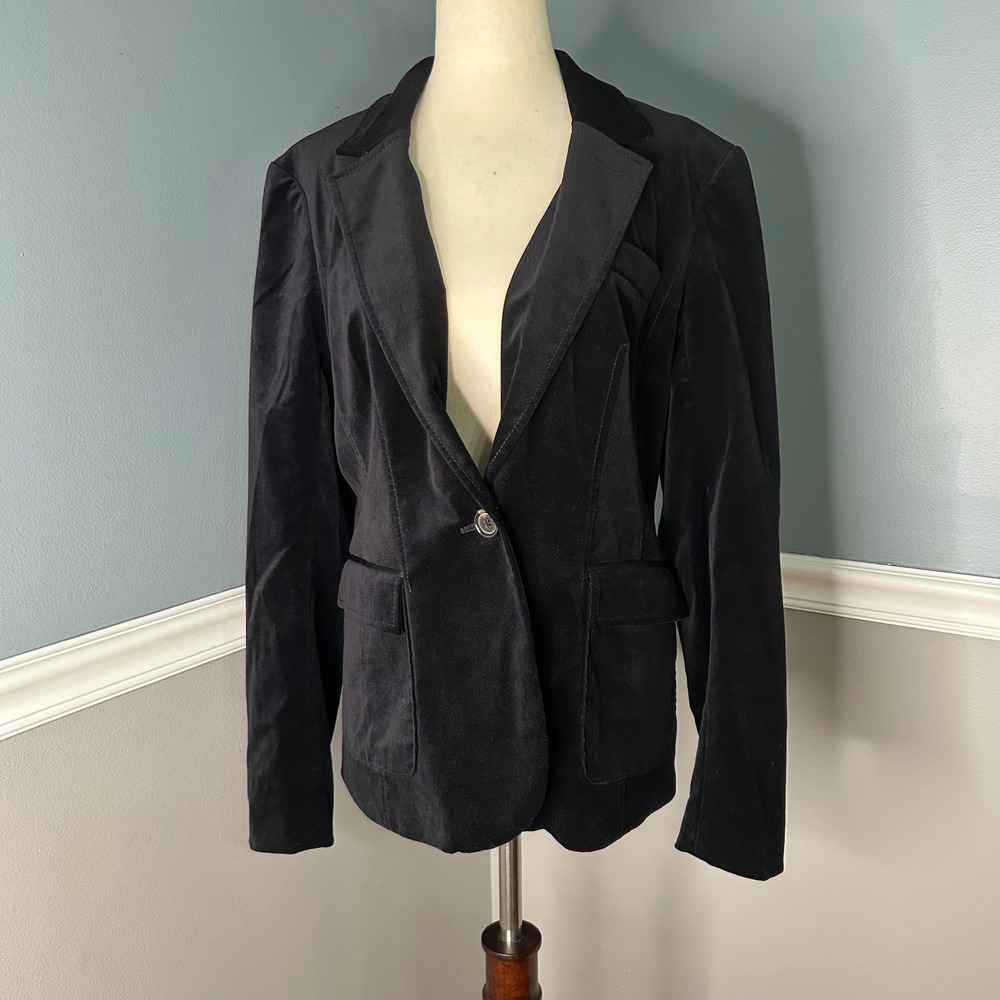 Martin + Osa Womens Black Velvet Single Button Blazer Jacket Size 8 whimsy goth